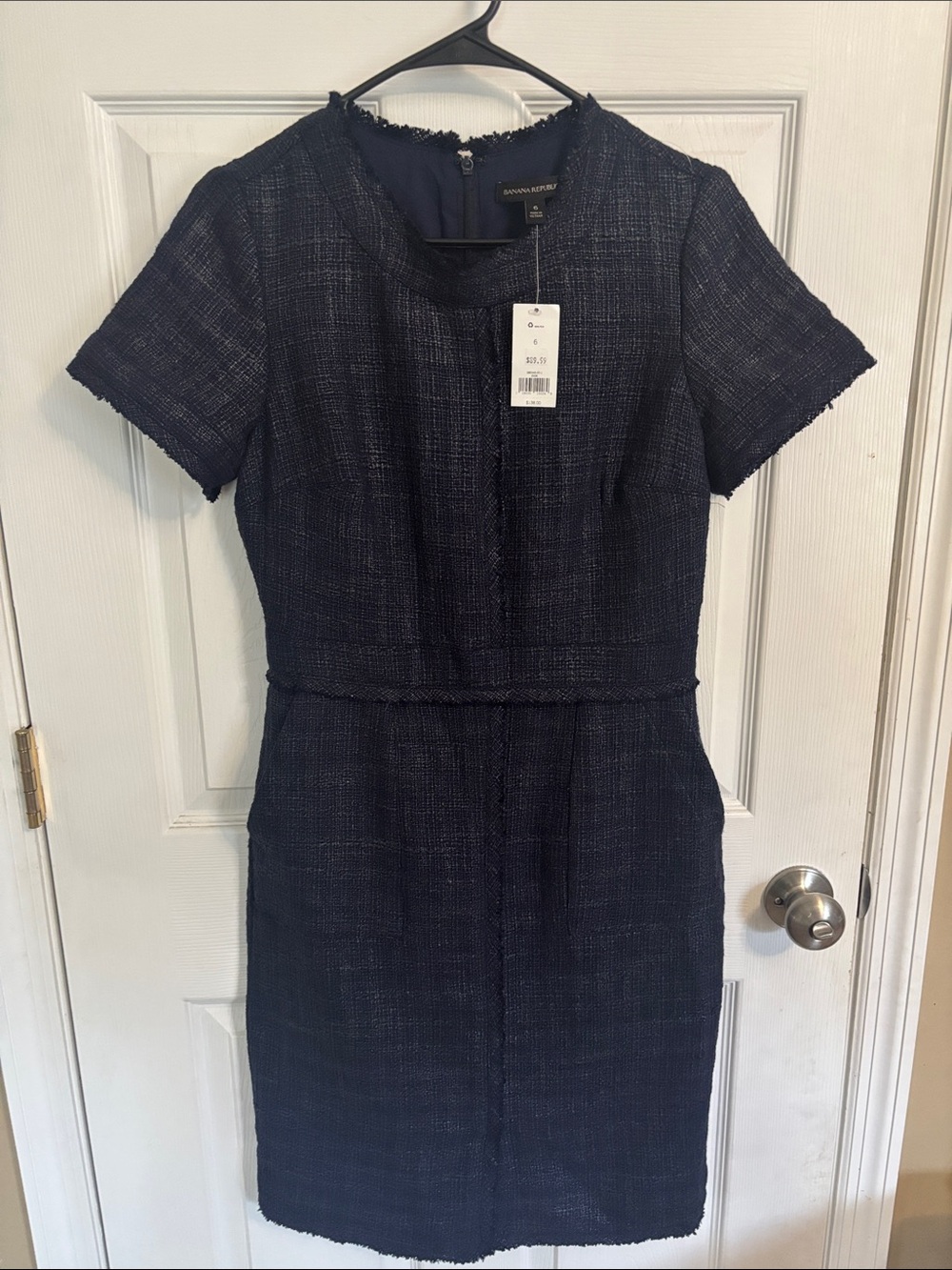 Banana Republic Navy Textured Short-Sleeve Sheath Dress